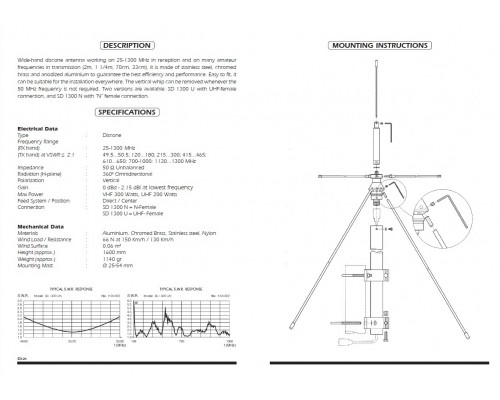 Sirio SD-1300/N антена базова 25 - 1300 МГц (сканер)